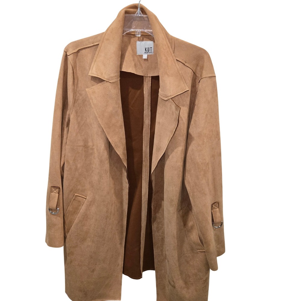 KUT from the Kloth Tan Faux Suede Open Front Duster Trench Coat Womens 2X